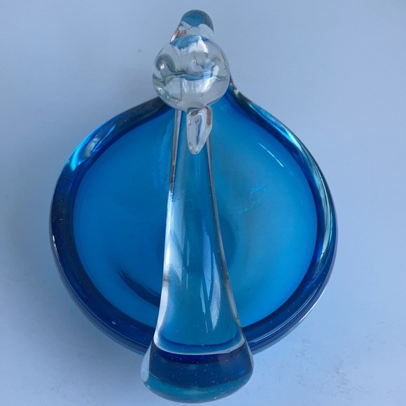Blue art glass swan clear glass neck and head candy trinket dish Duncan Miller? - Picture 3 of 15